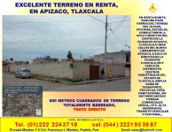 Rento excelente terreno en Apizaco, Tlaxcala, en Puebla (Heroica Puebla), Puebla