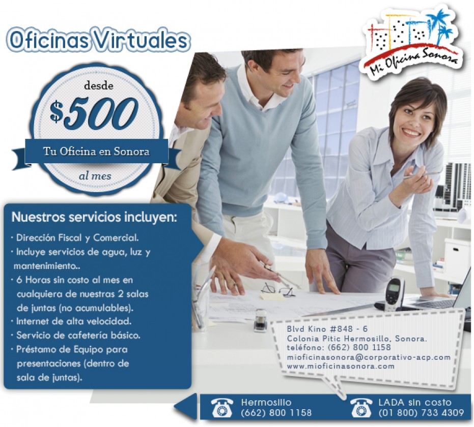 Oficinas Virtuales a partir de $500 mxn. en Hermosillo, Sonora 