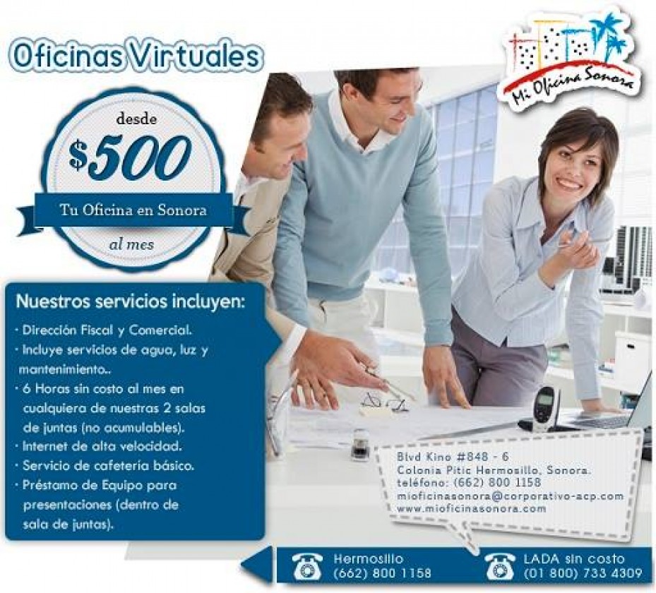 Oficinas Virtuales a partir de $500 mxn. Hermosill en Hermosillo, Sonora 